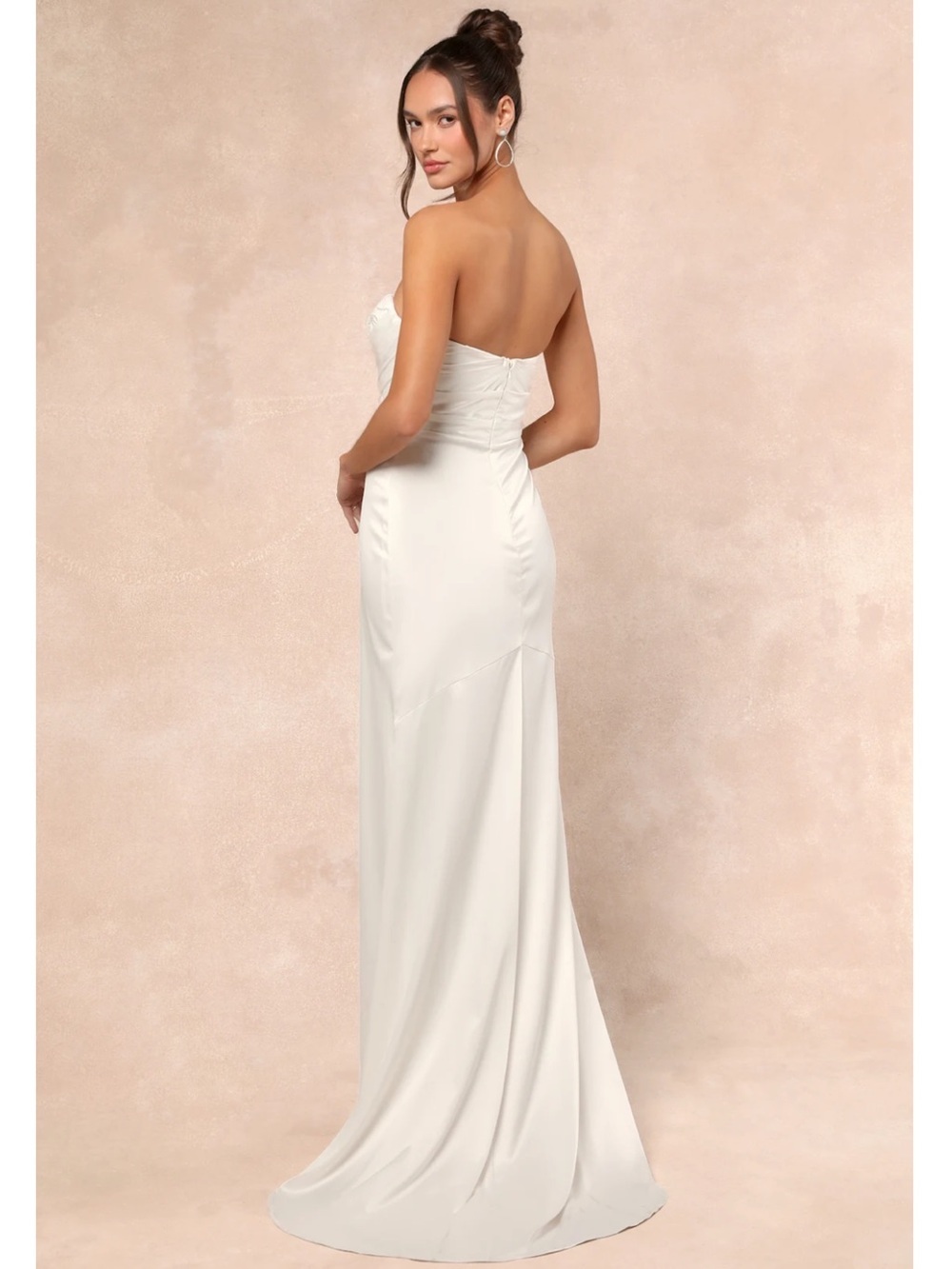 NWT Lulu’s Heidy White Satin Beaded Strapless Maxi Wedding Dress Medium Romantic - Picture 6 of 12